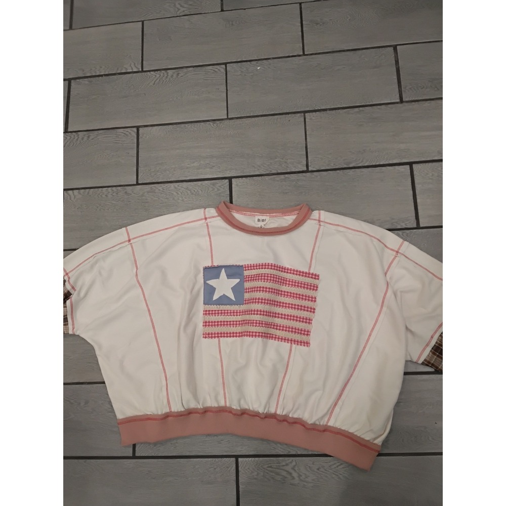 NWT BIBI‎ American Flag Patch Distressed Graphic Sweatshirt Women's Size XL - Picture 3 of 7